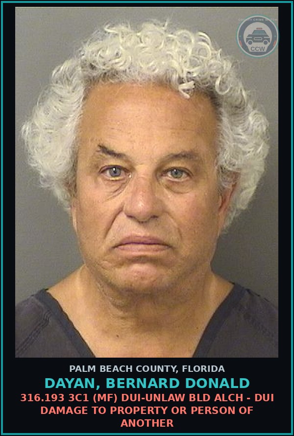 Booking mugshot of DAYAN, BERNARD DONALD in Palm Beach County