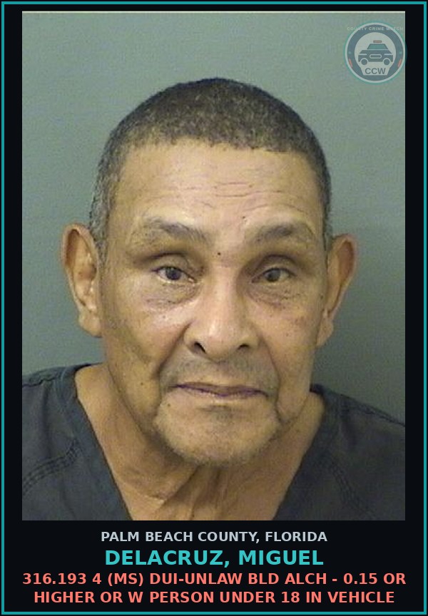 Booking mugshot of DELACRUZ, MIGUEL in Palm Beach County