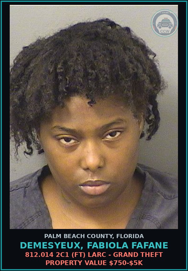 Booking mugshot of DEMESYEUX, FABIOLA FAFANE in Palm Beach County