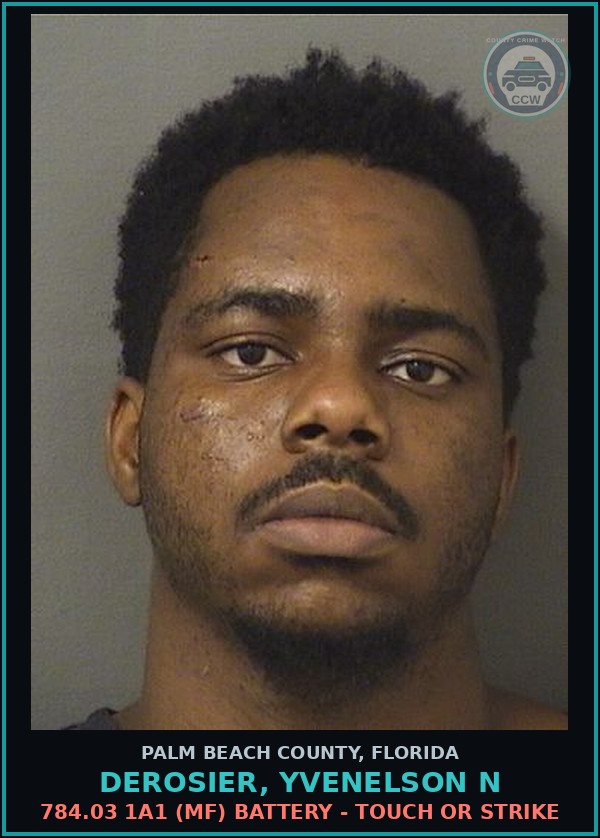 Booking mugshot of DEROSIER, YVENELSON N in Palm Beach County