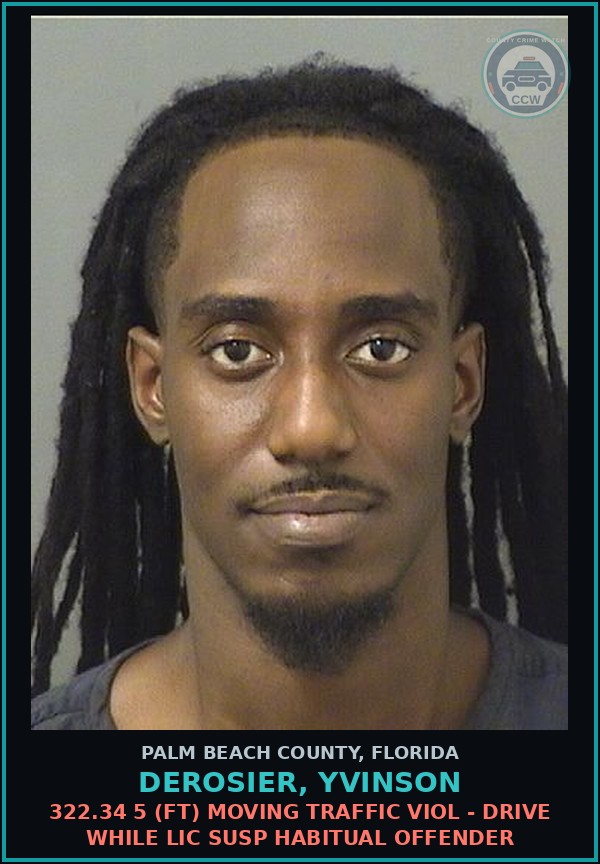 Booking mugshot of DEROSIER, YVINSON in Palm Beach County
