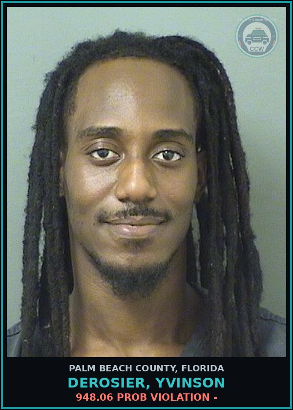 Booking mugshot of DEROSIER, YVINSON in Palm Beach County
