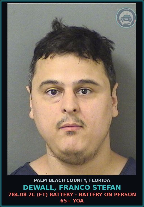 Booking mugshot of DEWALL, FRANCO STEFAN in Palm Beach County