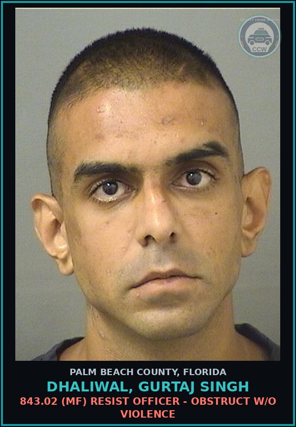 Booking mugshot of DHALIWAL, GURTAJ SINGH in Palm Beach County