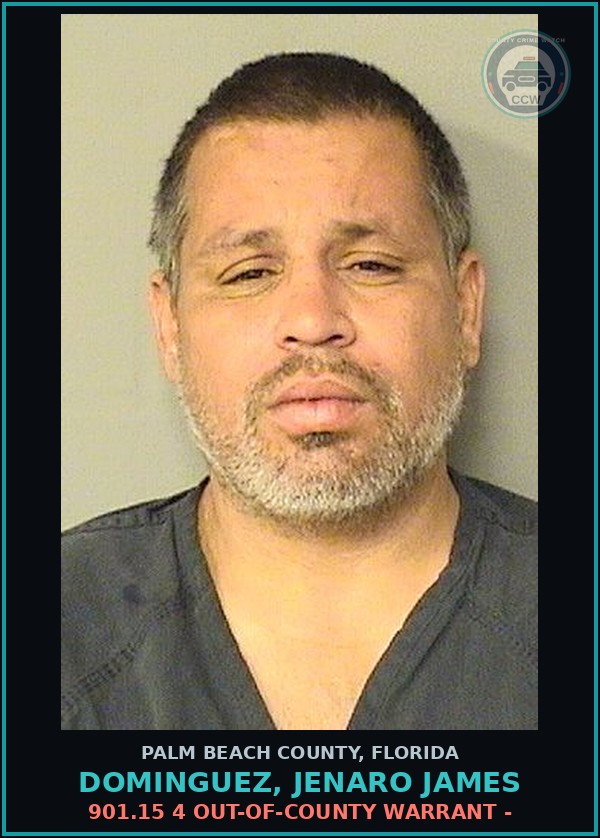 Booking mugshot of DOMINGUEZ, JENARO JAMES in Palm Beach County