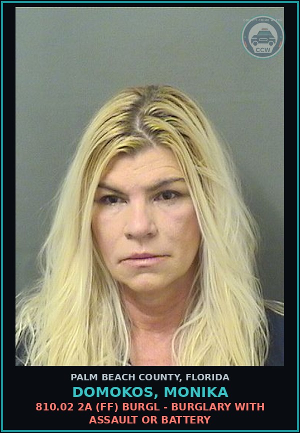 Booking mugshot of DOMOKOS, MONIKA in Palm Beach County
