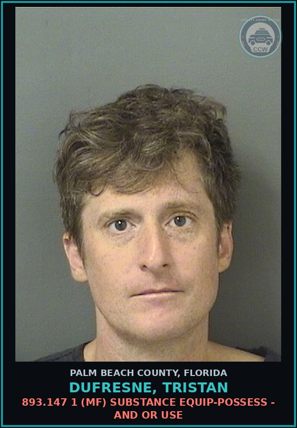 Booking mugshot of DUFRESNE, TRISTAN in Palm Beach County