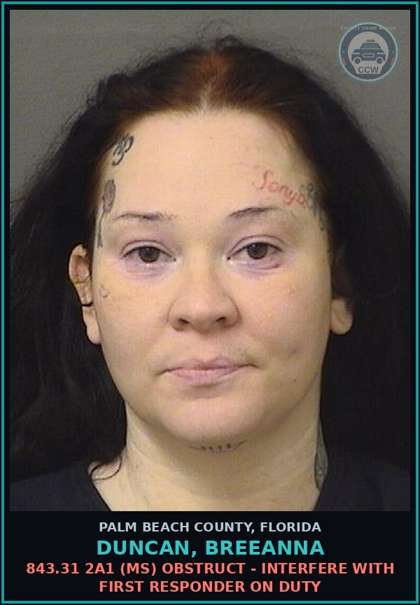 Booking mugshot of DUNCAN, BREEANNA in Palm Beach County