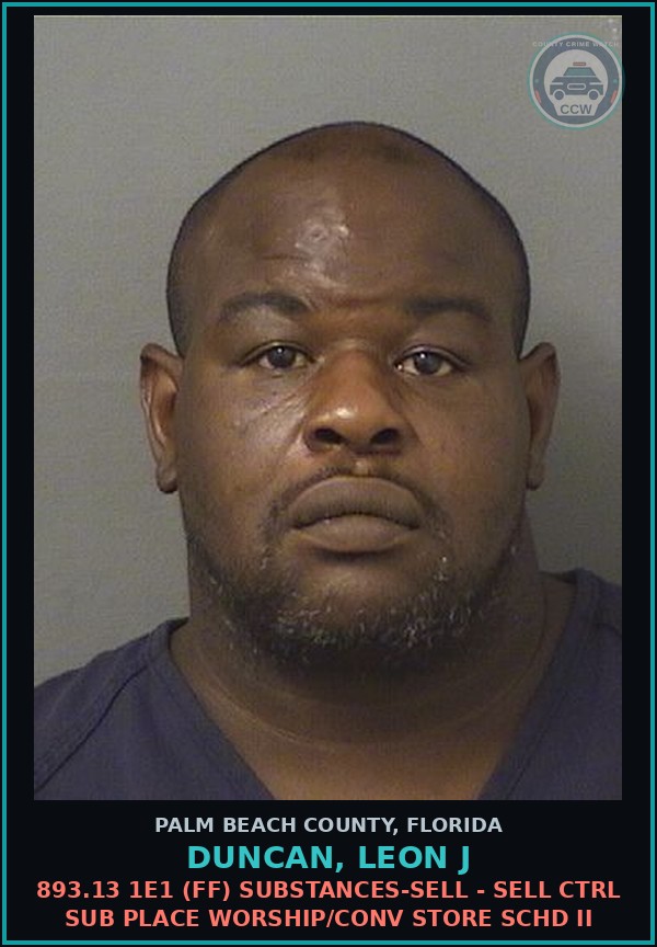 Booking mugshot of DUNCAN, LEON J in Palm Beach County