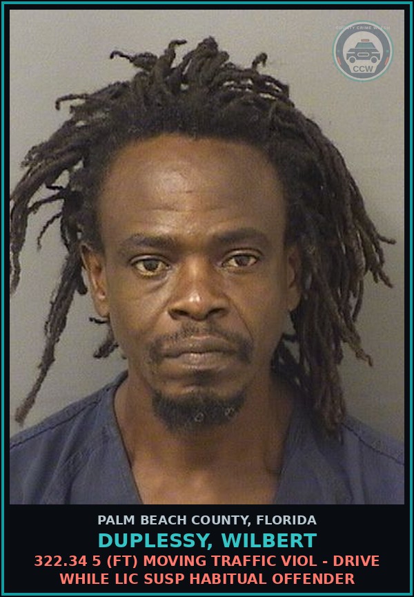 Booking mugshot of DUPLESSY, WILBERT in Palm Beach County