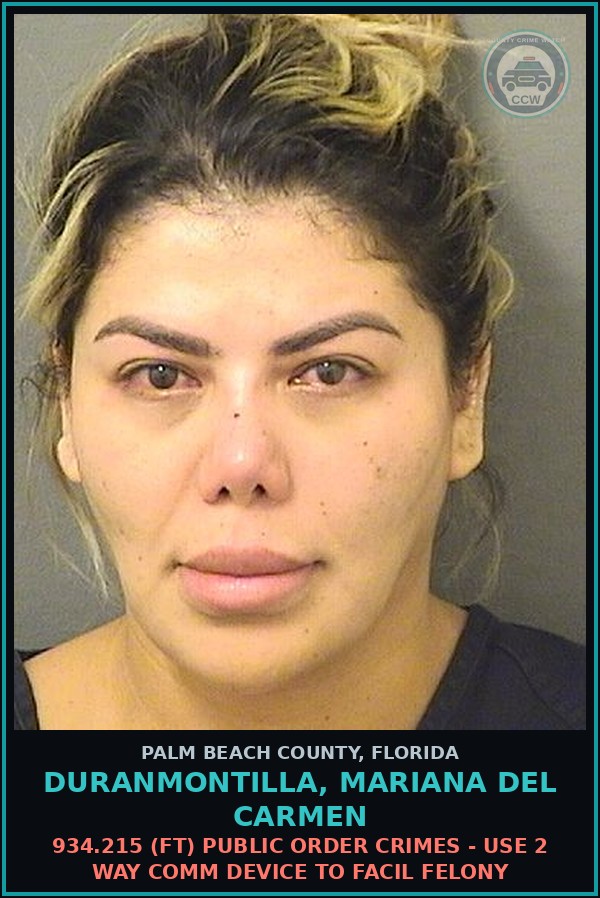 Booking mugshot of DURANMONTILLA, MARIANA DEL CARMEN in Palm Beach County