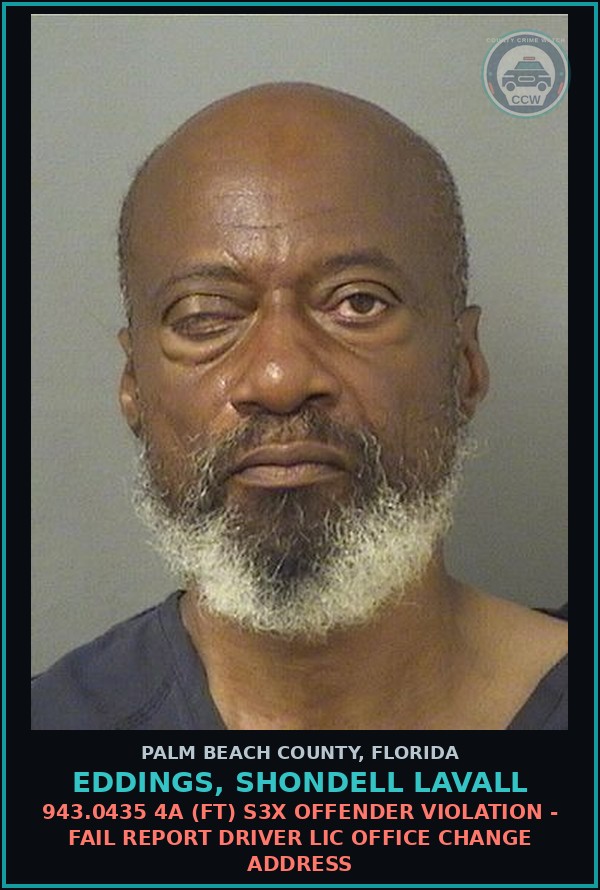 Booking mugshot of EDDINGS, SHONDELL LAVALL in Palm Beach County