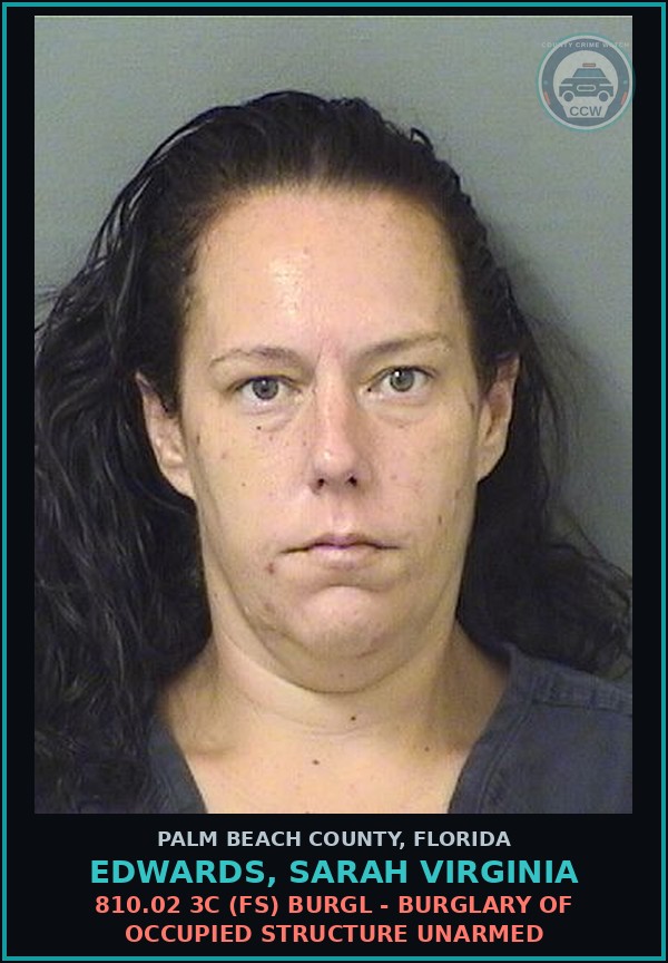 Booking mugshot of EDWARDS, SARAH VIRGINIA in Palm Beach County