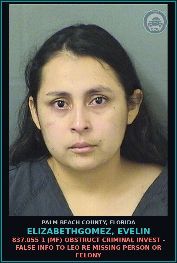 Booking mugshot of ELIZABETHGOMEZ, EVELIN in Palm Beach County