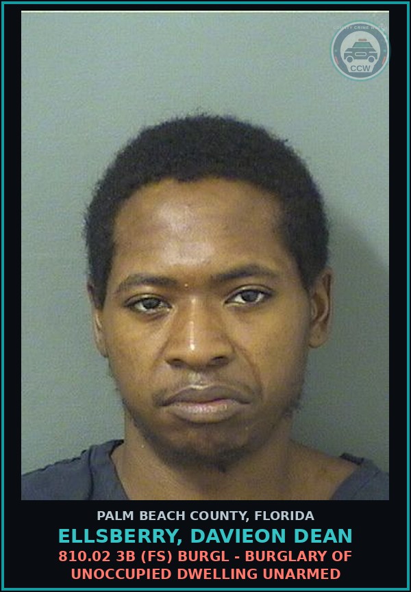 Booking mugshot of ELLSBERRY, DAVIEON DEAN in Palm Beach County