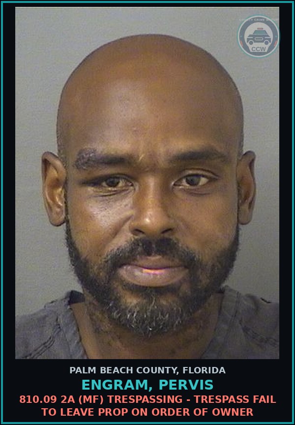 Booking mugshot of ENGRAM, PERVIS in Palm Beach County