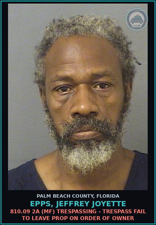 Booking mugshot of EPPS, JEFFREY JOYETTE in Palm Beach County