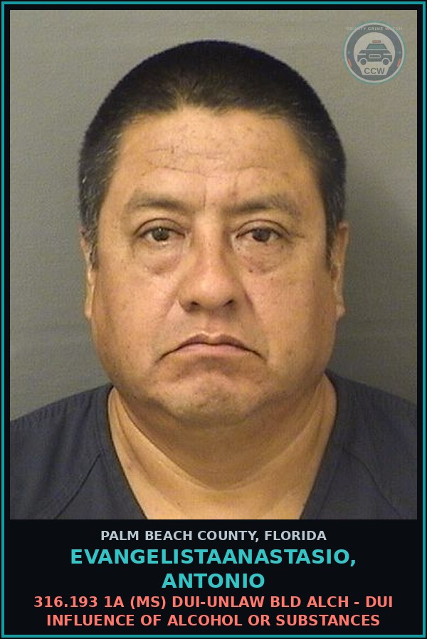 Booking mugshot of EVANGELISTAANASTASIO, ANTONIO in Palm Beach County