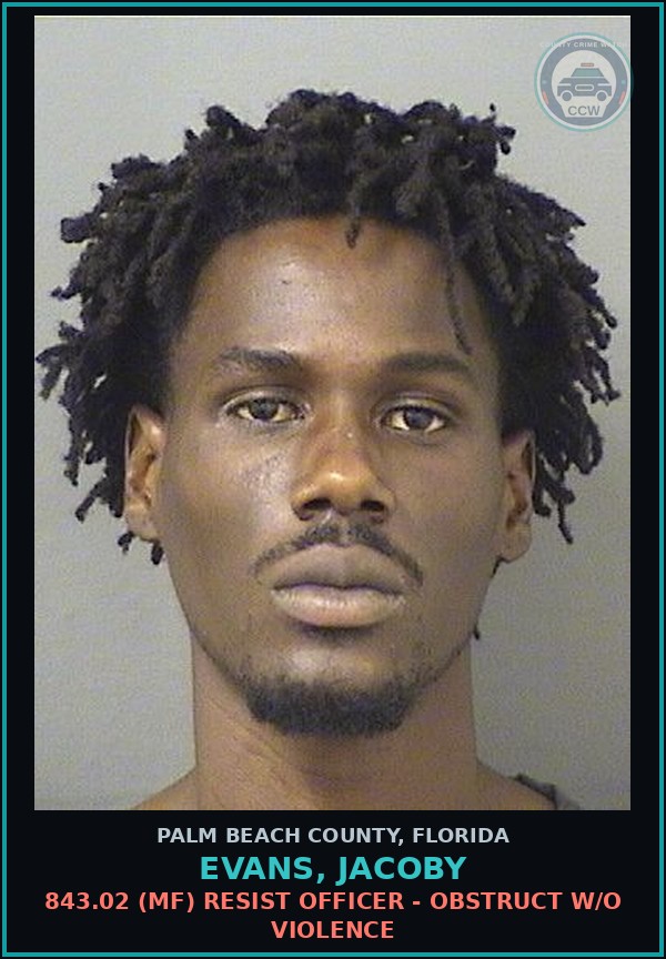 Booking mugshot of EVANS, JACOBY in Palm Beach County