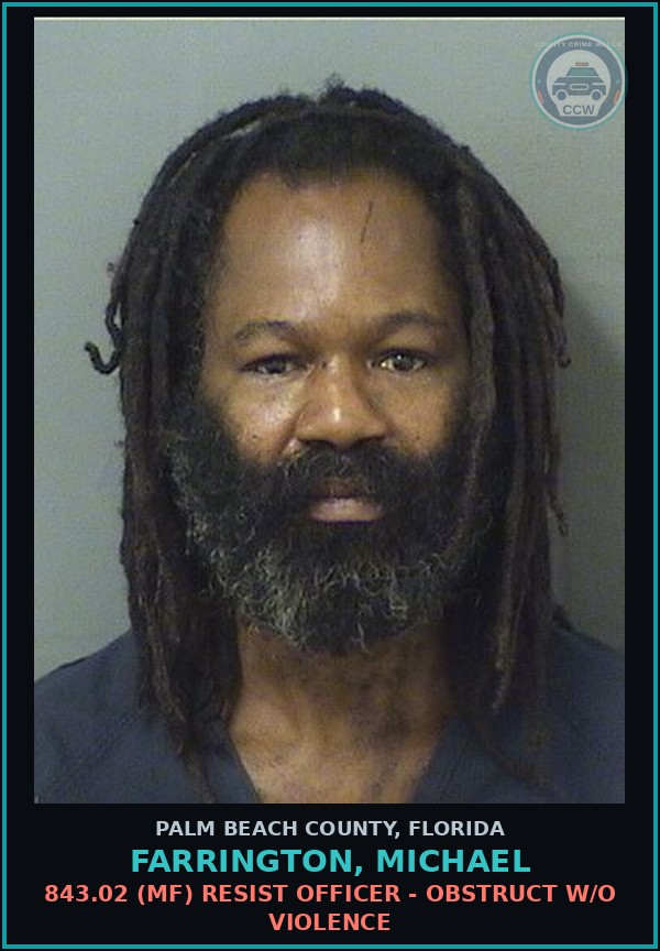 Booking mugshot of FARRINGTON, MICHAEL in Palm Beach County