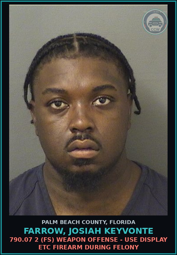 Booking mugshot of FARROW, JOSIAH KEYVONTE in Palm Beach County