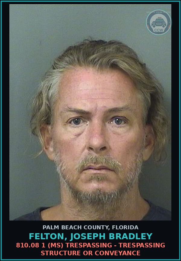 Booking mugshot of FELTON, JOSEPH BRADLEY in Palm Beach County