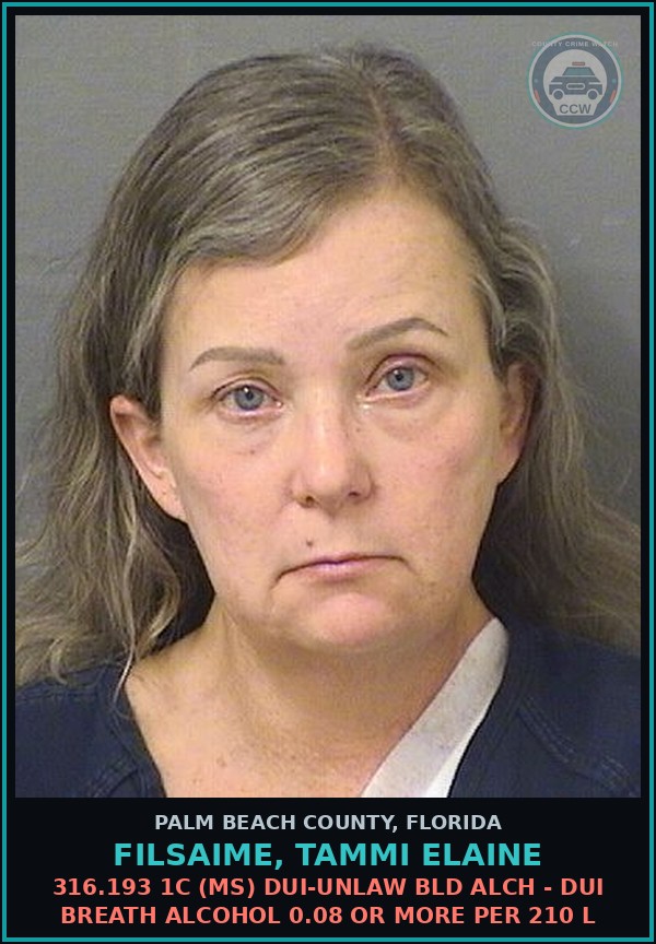Booking mugshot of FILSAIME, TAMMI ELAINE in Palm Beach County