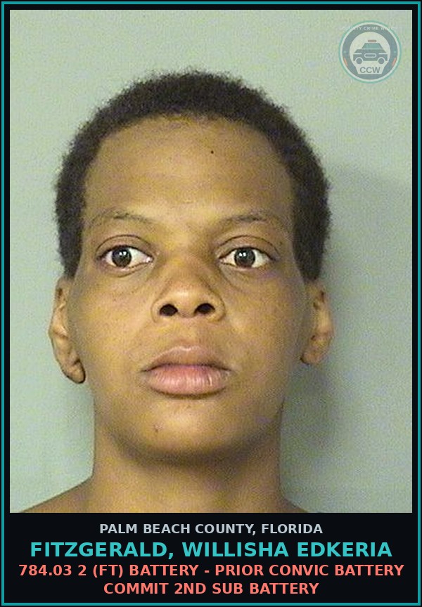 Booking mugshot of FITZGERALD, WILLISHA EDKERIA in Palm Beach County