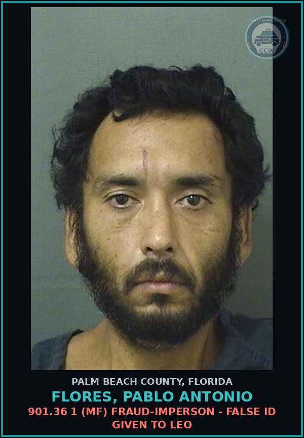 Booking mugshot of FLORES, PABLO ANTONIO in Palm Beach County