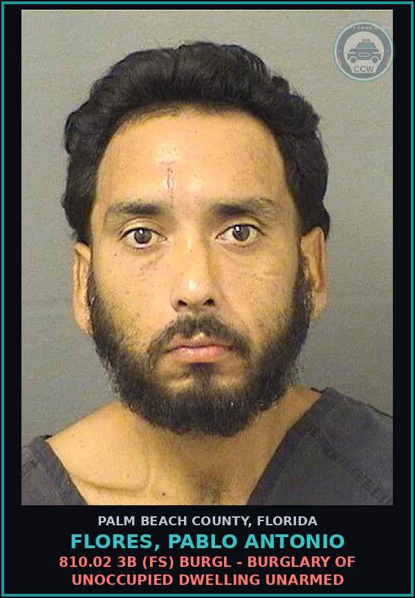 Booking mugshot of FLORES, PABLO ANTONIO in Palm Beach County