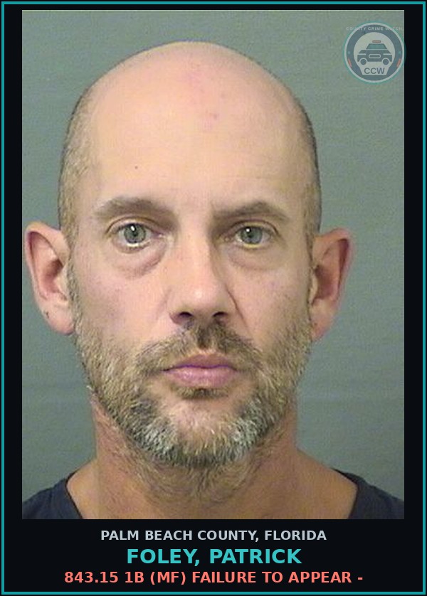 Booking mugshot of FOLEY, PATRICK in Palm Beach County