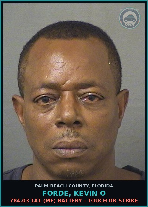 Booking mugshot of FORDE, KEVIN O in Palm Beach County