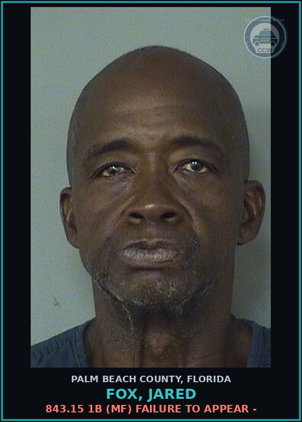 Booking mugshot of FOX, JARED in Palm Beach County