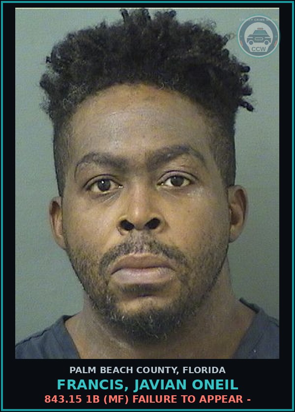 Booking mugshot of FRANCIS, JAVIAN ONEIL in Palm Beach County