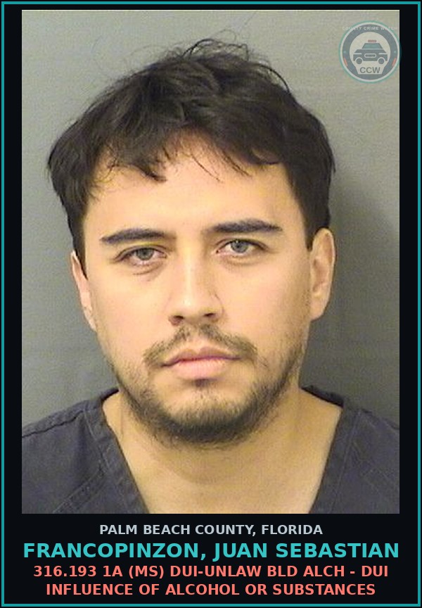 Booking mugshot of FRANCOPINZON, JUAN SEBASTIAN in Palm Beach County