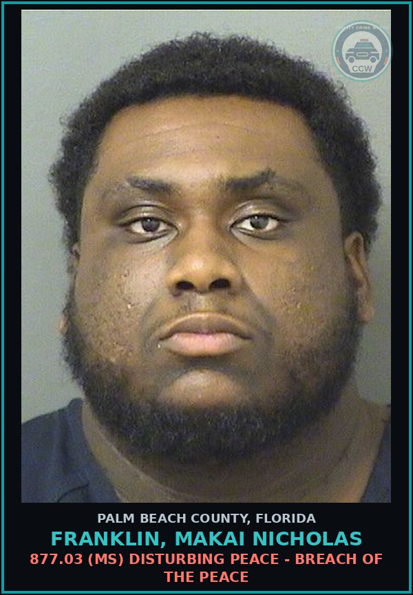 Booking mugshot of FRANKLIN, MAKAI NICHOLAS in Palm Beach County