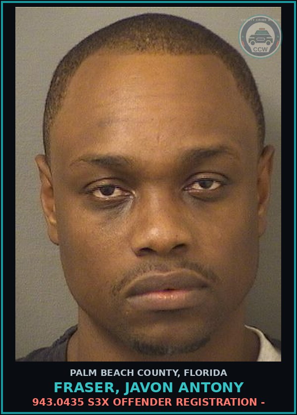 Booking mugshot of FRASER, JAVON ANTONY in Palm Beach County
