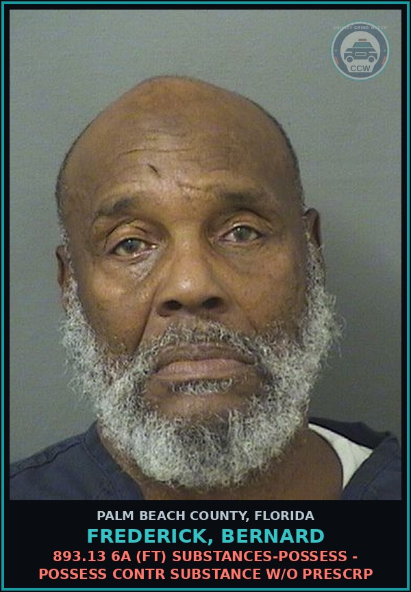 Booking mugshot of FREDERICK, BERNARD in Palm Beach County