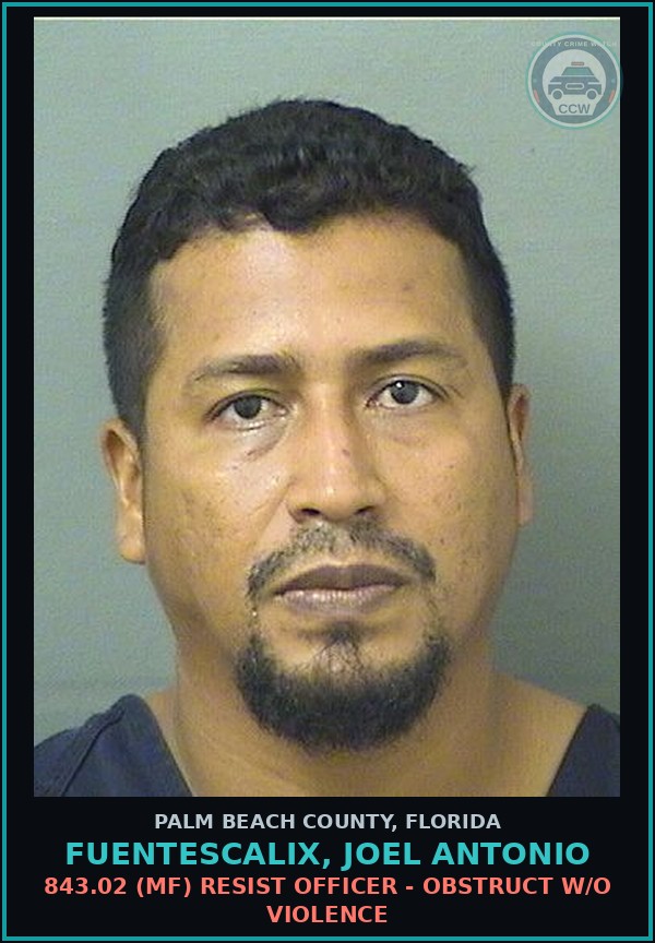 Booking mugshot of FUENTESCALIX, JOEL ANTONIO in Palm Beach County