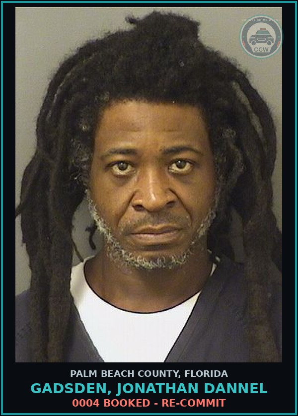 Booking mugshot of GADSDEN, JONATHAN DANNEL in Palm Beach County