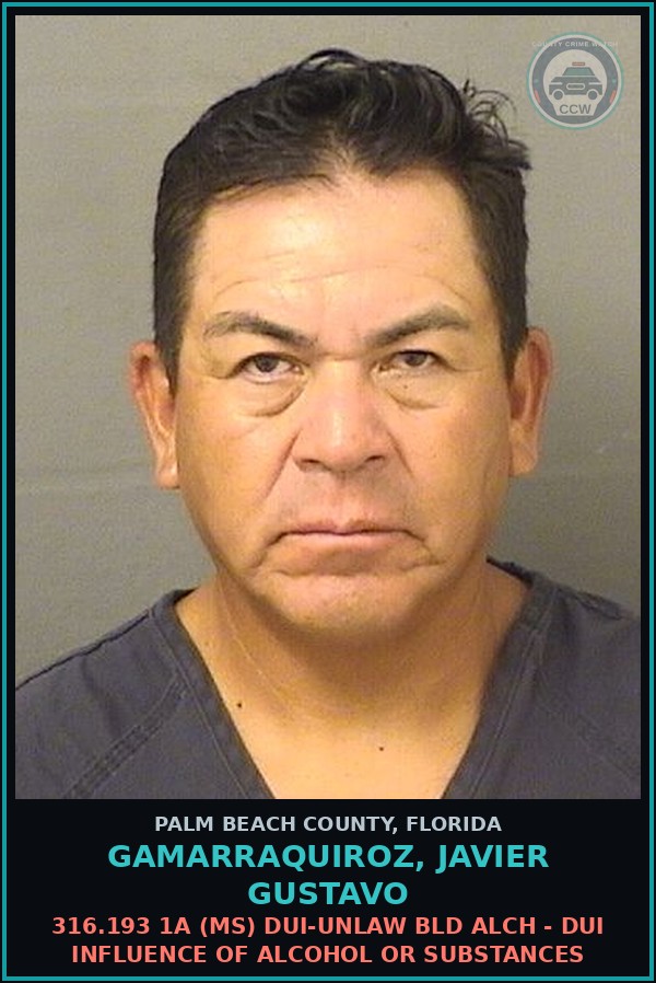 Booking mugshot of GAMARRAQUIROZ, JAVIER GUSTAVO in Palm Beach County