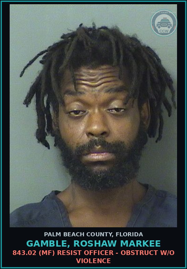 Booking mugshot of GAMBLE, ROSHAW MARKEE in Palm Beach County