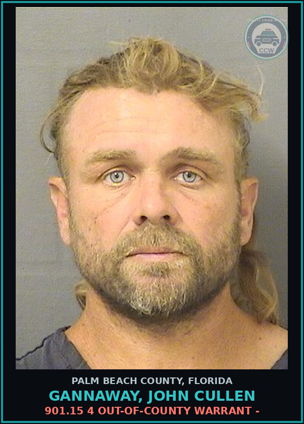 Booking mugshot of GANNAWAY, JOHN CULLEN in Palm Beach County