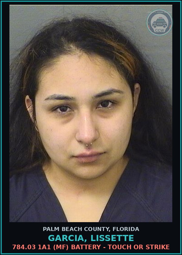Booking mugshot of GARCIA, LISSETTE in Palm Beach County