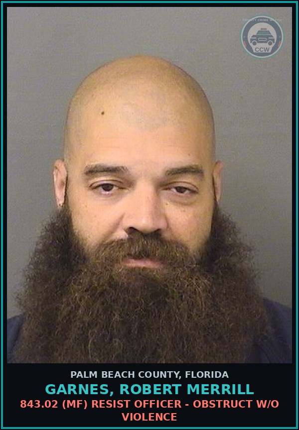 Booking mugshot of GARNES, ROBERT MERRILL in Palm Beach County