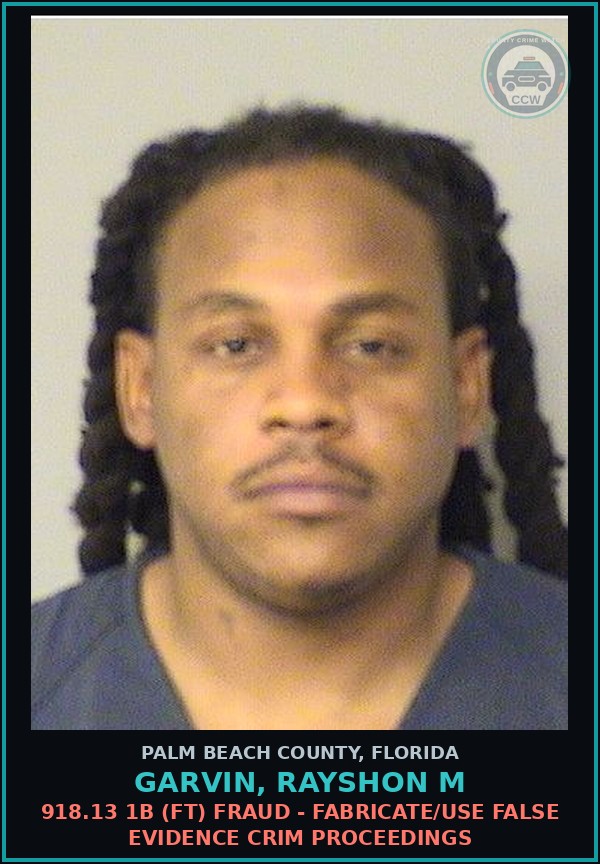 Booking mugshot of GARVIN, RAYSHON M in Palm Beach County