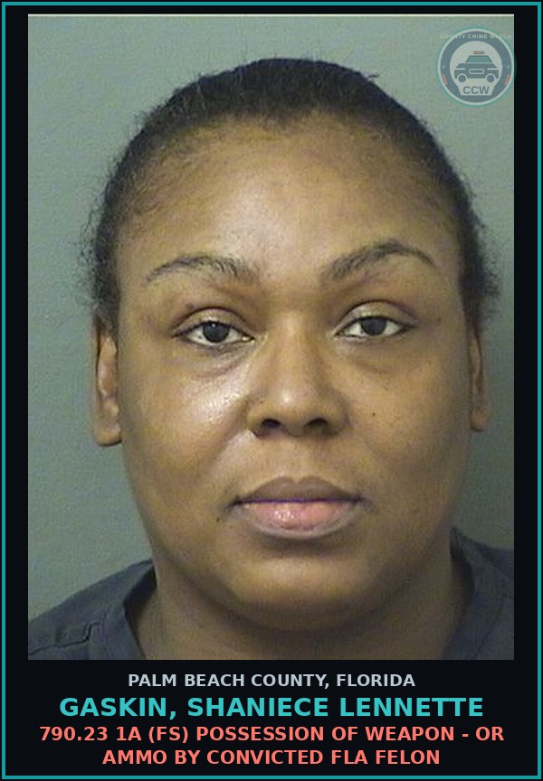 Booking mugshot of GASKIN, SHANIECE LENNETTE in Palm Beach County
