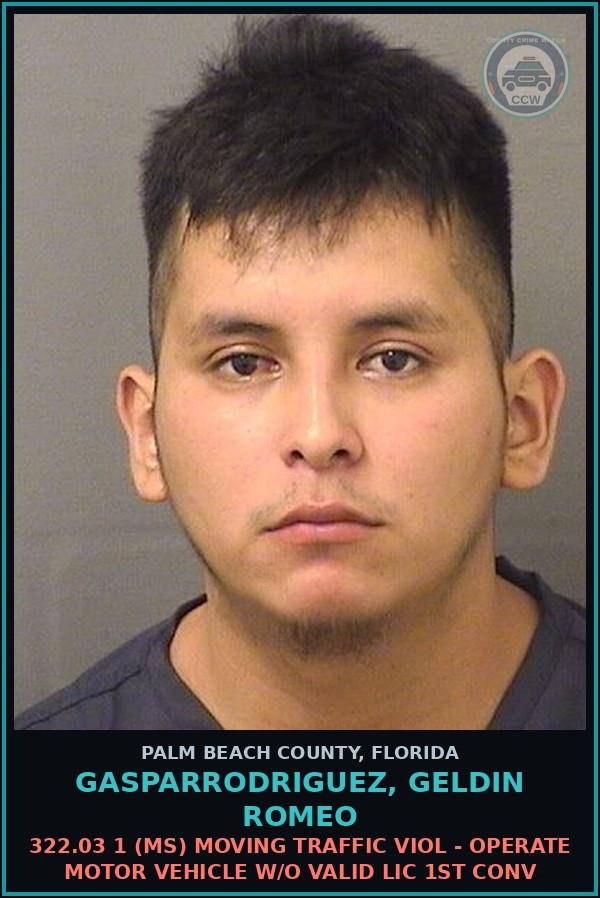 Booking mugshot of GASPARRODRIGUEZ, GELDIN ROMEO in Palm Beach County