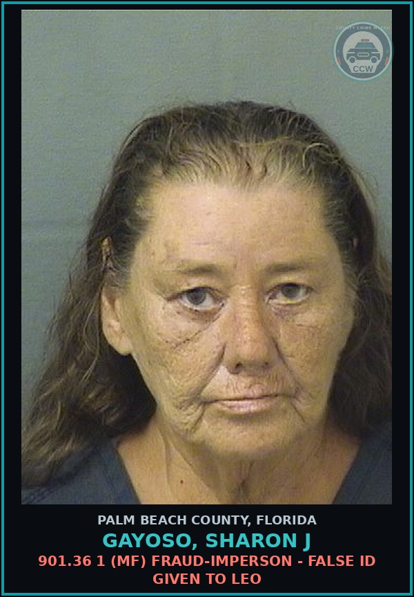 Booking mugshot of GAYOSO, SHARON J in Palm Beach County