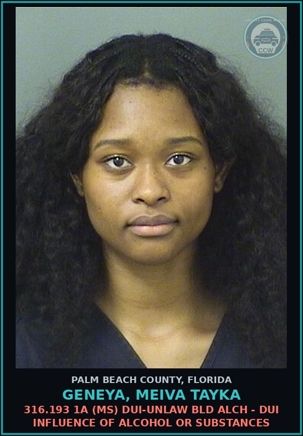 Booking mugshot of GENEYA, MEIVA TAYKA in Palm Beach County